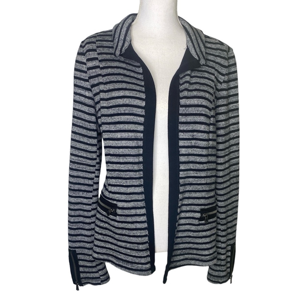 Anthropologie Drew Knit Open Front Moto Jacket Cardigan Gray blue Size Large